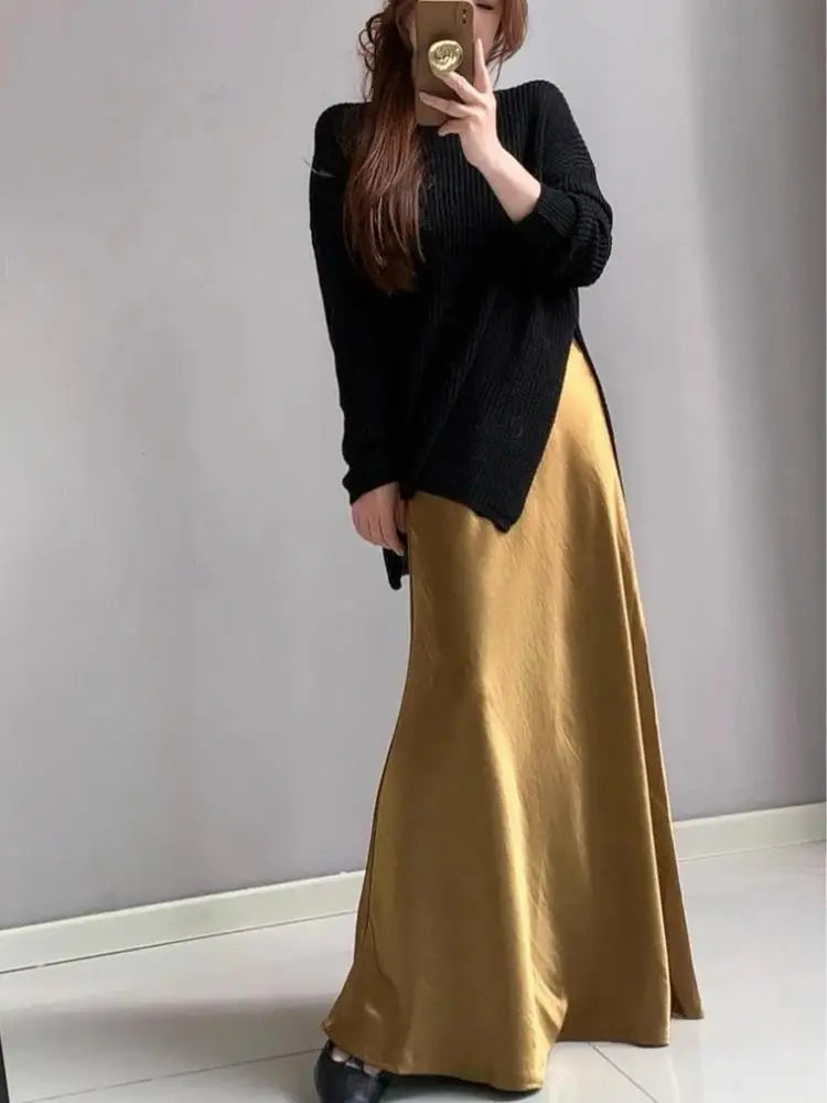 Spring Summer French Fashion Solid Elegant Versatile Long Skirts Women Temperament High Waisted Vacation Fishtail Half Skirt New