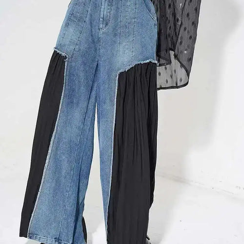 Load image into Gallery viewer, High Elastic Waist Blue Denim Pleated Long Wide Leg Pants New Trousers Women Fashion Tide Spring Autumn 2025 1DH5079
