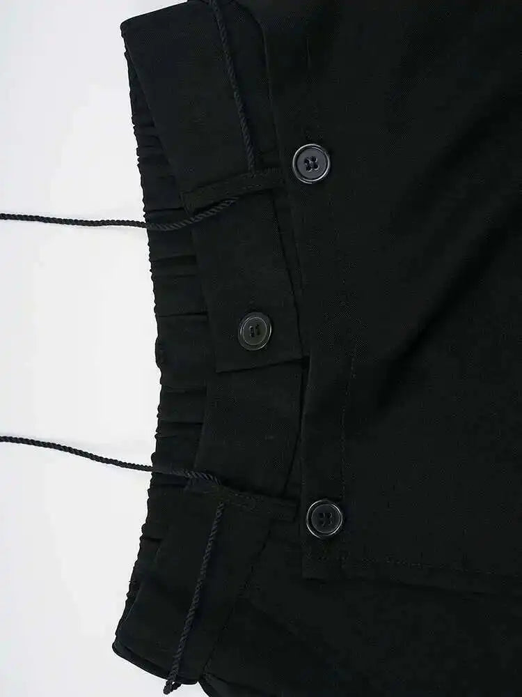 High Elastic Waist Black Irregular Bandage Long Wide Leg Pants New Trousers Women Fashion Tide Spring Autumn 2025 CPG2302