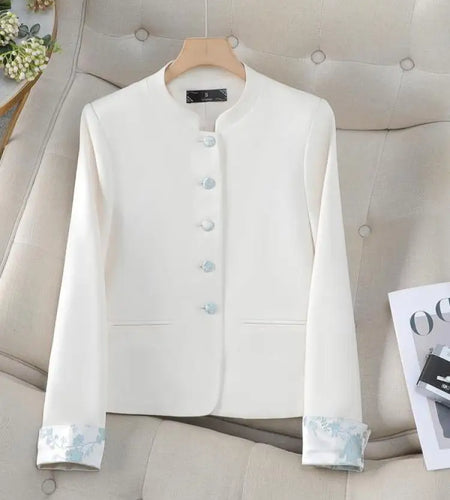 Vintage Fashion Temperament Elegant Patchwork Long Sleeve Jacket Women Festival Slim Cardigan Blazer Coat Clothing Spring Autumn