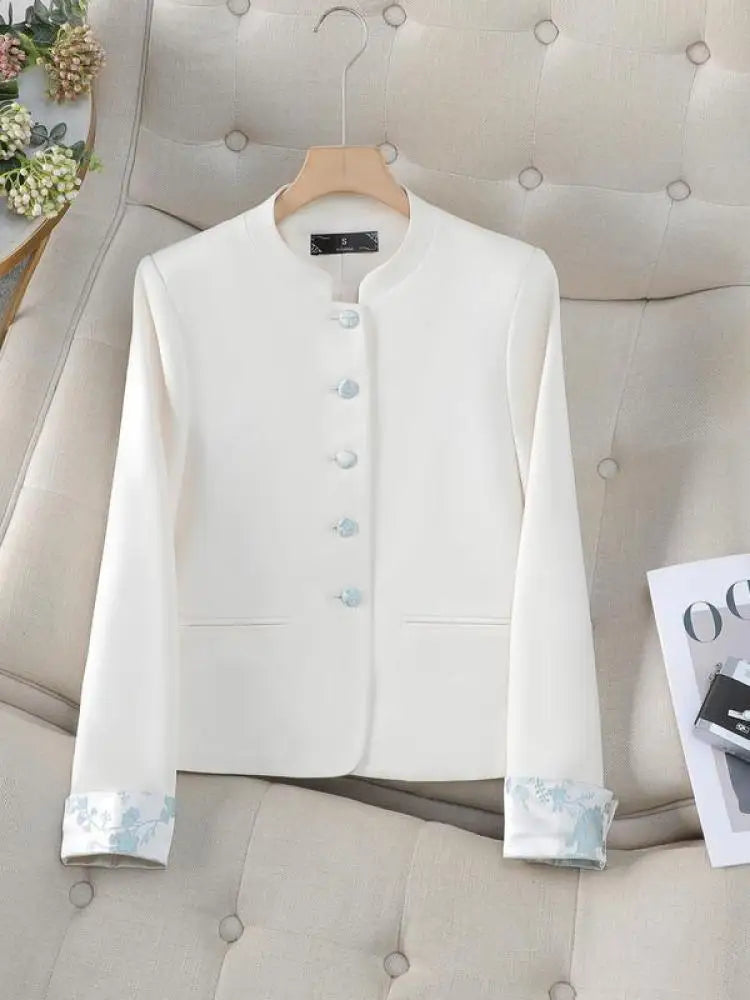 Vintage Fashion Temperament Elegant Patchwork Long Sleeve Jacket Women Festival Slim Cardigan Blazer Coat Clothing Spring Autumn