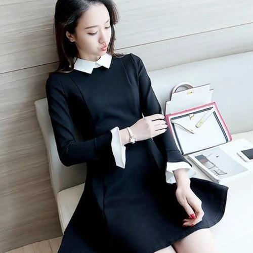 Load image into Gallery viewer, Vintage School Student Black Dress Women Korean Style Kpop Fashion Short Dresses Party Long Sleeve Spring Fashion
