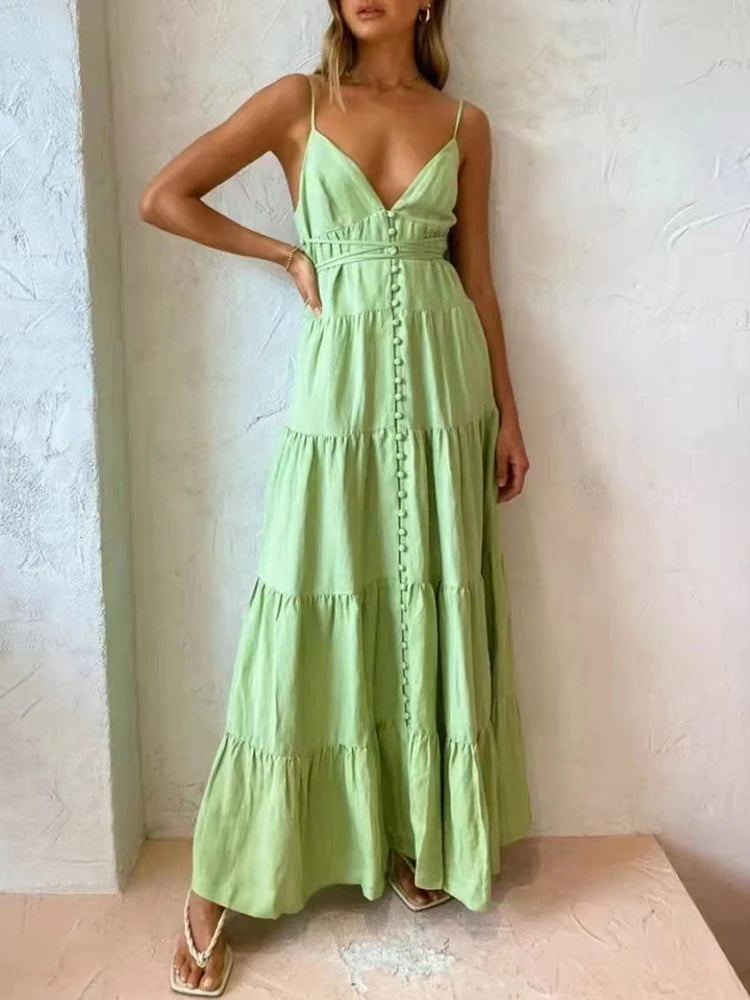 Sexy White Dress For Women V Neck Sleeveless High Waist Solid Minimalist Midi Dresses Female Korean Fashion 2022 Summer New