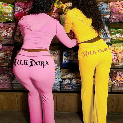 Load image into Gallery viewer, Casual Letter Print Women 2 Piece Set Tracksuit Sporty Full Sleeve Crop Jacket+Pants Matching Streetwear Skinny Outfits
