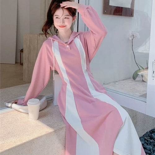 Load image into Gallery viewer, Korean Style School Hooded Dress Women Y2k Sport Casual Oversize Dresses Student Kpop Streetwear Autumn Witner
