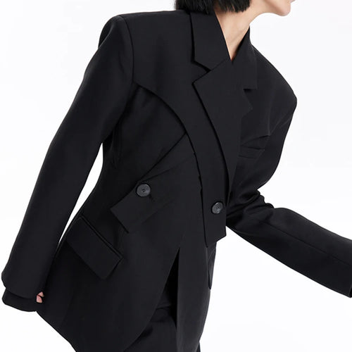 Load image into Gallery viewer, Women Black Button Corss Design Elegant Slim Blazer New Lapel Long Sleeve Jacket Fashion Tide Spring Autumn 2025 7AB1277
