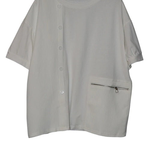 Load image into Gallery viewer, Women Black Zipper Pocket Irregular Big Size T-shirt New Round Neck Short Sleeve Fashion Tide Spring Summer 2025  1DJ0561
