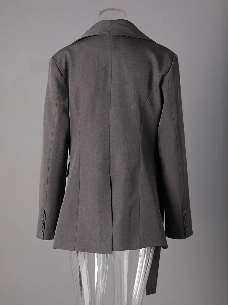 Women Red Double Breasted Ribbon Elegant Blazer New Lapel Long Sleeve Jacket Fashion Tide Spring Autumn 2025 CPDB326