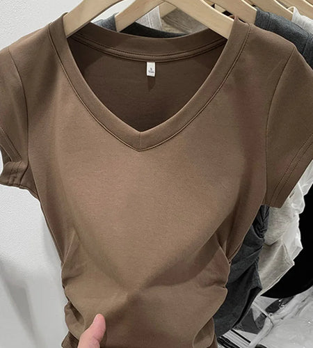 Summer Top Sexy T Shirt Women Elasticity T-Shirt Korean Style Woman Clothes Slim Tshirt Female Skinny Short Sleeve Tops Tee