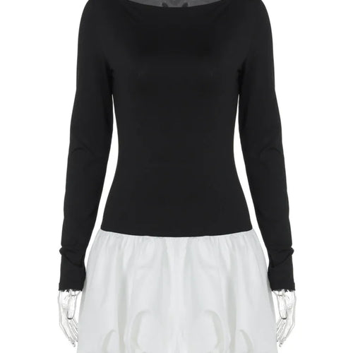 Load image into Gallery viewer, Patchwork Long Sleeve Sexy Mini Dress For Women Color Contrast High Waist A-line Club Party Sexy Puffy Dress Elegant
