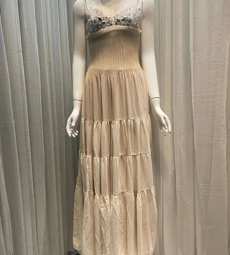 Solid Spliced Sequines Slimming Dreses For Women V Neck Sleeveless High Waist Elegant Dress Female Fashion Style