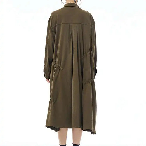 Load image into Gallery viewer, Women Coffee Pleated Spliced Big Size Midi Shirt Dress New Lapel Long Sleeve Fashion Tide Spring Autumn 2025 1DH7416
