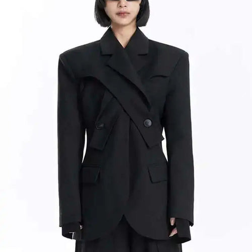 Load image into Gallery viewer, Women Black Button Corss Design Elegant Slim Blazer New Lapel Long Sleeve Jacket Fashion Tide Spring Autumn 2025 7AB1277
