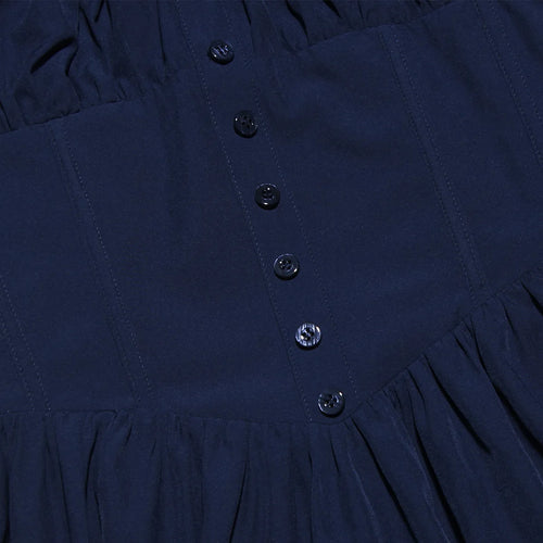 Load image into Gallery viewer, Square Collar Pleated Mini Dress For Women Navy Blue Fashion Short Sleeve Backless A-line Club Party Sexy Dress Elegant
