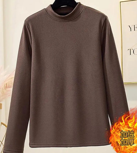 Korean Version New Black Brown Velvet Cotton Round Neck T Shirt Autumn Winter Women Yellow Slim Long Sleeve Plus Size Tops Thick