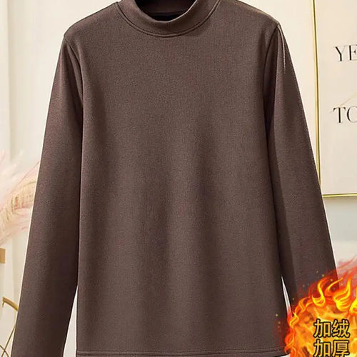 Load image into Gallery viewer, Korean Version New Black Brown Velvet Cotton Round Neck T Shirt Autumn Winter Women Yellow Slim Long Sleeve Plus Size Tops Thick
