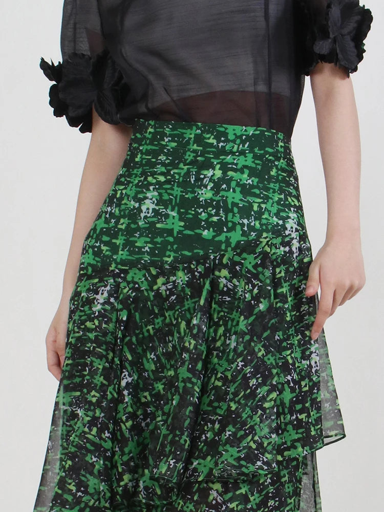 Loose Irregular Hem Skirts For Women High Waist Folds Patchwork Zipper Summer Skirt Female Fashion Style Clothing