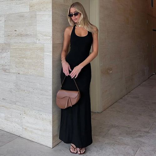 Load image into Gallery viewer, Halter Backless Sexy Maxi Dress Women Gown Summer New Solid U Neck Sleeveless High Waist Long Dress Elegant 2025
