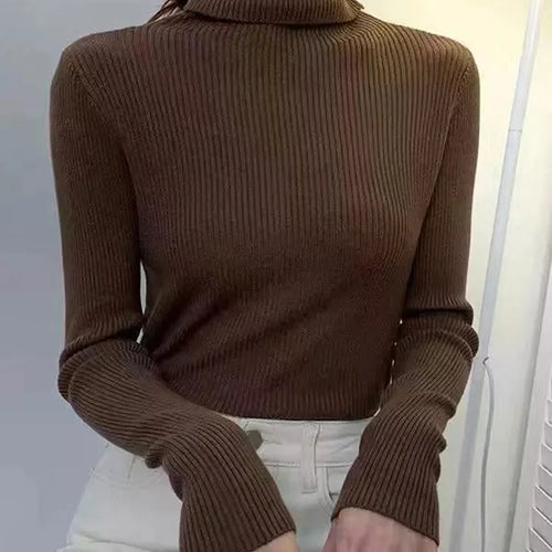 Load image into Gallery viewer, New 2025 Women Pullover Turtleneck Sweater Autumn Long Sleeve Slim Elastic Korean Simple Basic Cheap Jumper Solid Color Top
