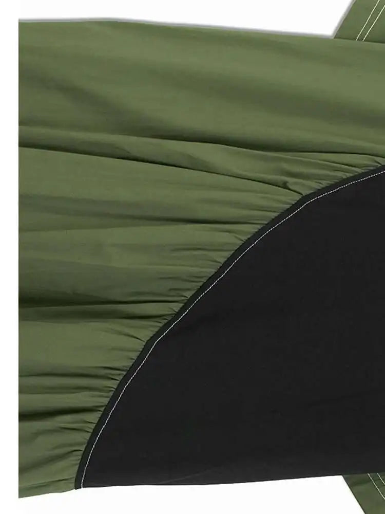 Women Black Pleated Color-block Big Size Midi Dress New Round Neck Short Sleeve Fashion Tide Spring Summer 2025 1DH5237