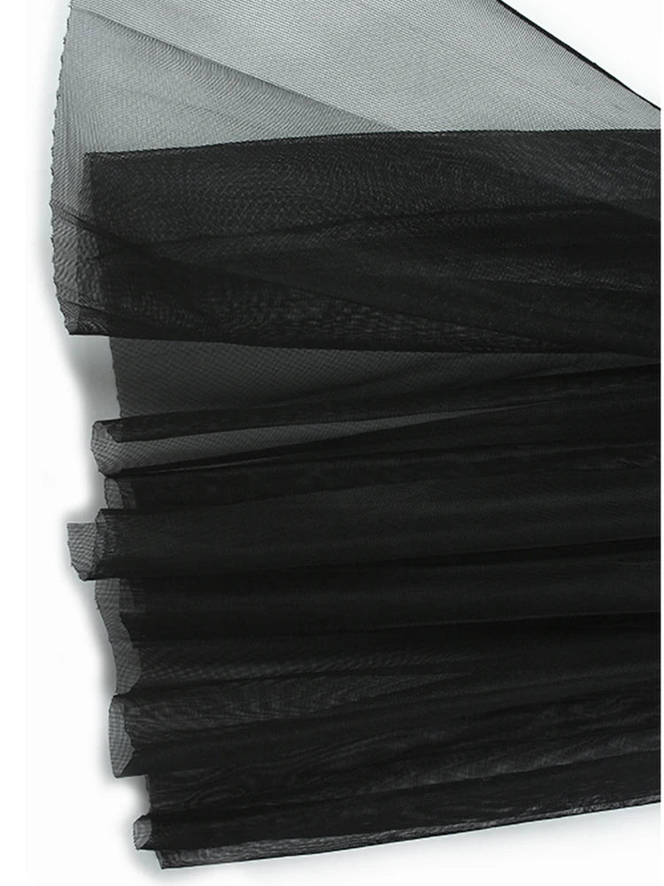 Women Black Denim Burr Mesh Spliced Big Size Vest Dress New Lapel Sleeveless Fashion Tide Spring Autumn 2025   1DJ1352