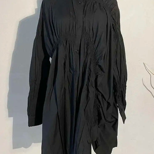 Load image into Gallery viewer, Women White Irregular Ruffles Big Size Long Blouse New Lapel Long Sleeve Loose Fit Shirt Fashion Spring Autumn 2025 JO478
