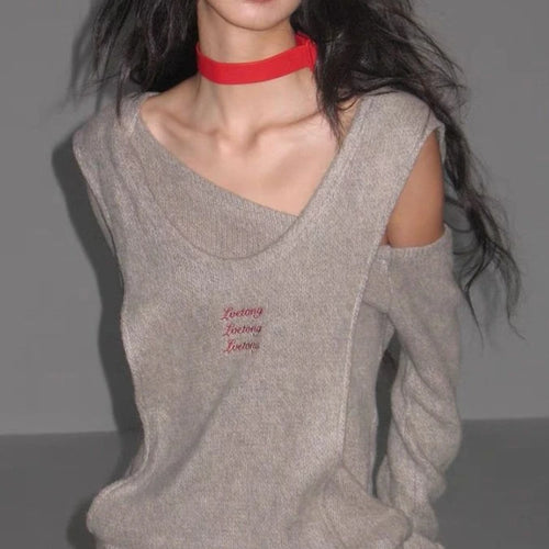 Load image into Gallery viewer, Y2k Aesthetic Fake Two Pieces Pullovers Harajuku Autumn Vintage Grunge Jumpers Letter Embroidery Loose Casual Sweaters Women Top
