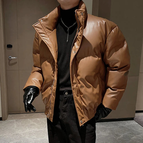 Load image into Gallery viewer, Winter Men&#39;s Leather Cotton Clothing Fashion Standing Collar Ruffian Handsome Casual Loose Padded Jackets Autumn 9C2707
