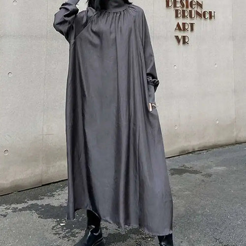 Load image into Gallery viewer, Women Gray Brief Long Big Size Elegant Dress New Turtleneck Long Sleeve Loose Fit Fashion Tide Spring Autumn 2025 1DH0252
