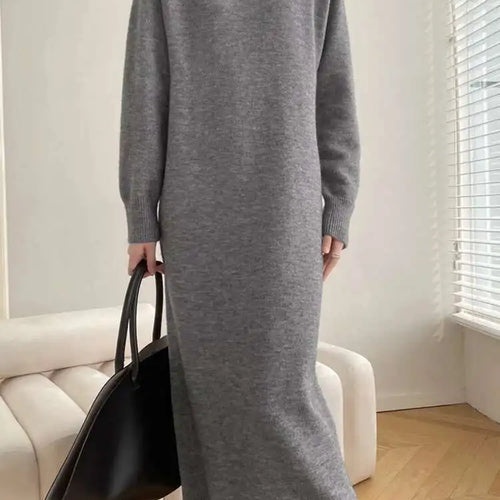 Load image into Gallery viewer, Women Rose Red Casual Midi Elegant Knitting Dress New Round Neck Long Sleeve Fashion Tide Spring Autumn 2025 1DH6450
