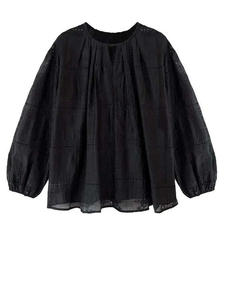 Lace Big Size Shirt Half-body Skirt Two Pieces Suit New Round Neck Long Sleeve Women Fashion Spring Autumn 2025 1DJ0062