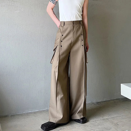 Load image into Gallery viewer, Men&#39;s Casual Wide Leg Trousers Korean Style 2023 New High Waist Metal Piece Pocket Decoration Fashionable Pants 9A2104
