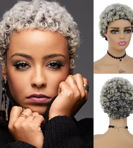 Short Curly Wig Synthetic Female Afro Kinky Wigs for Women Dark Roots Grey Ombre Fluffy Colly Hair Sale Wig Clearance