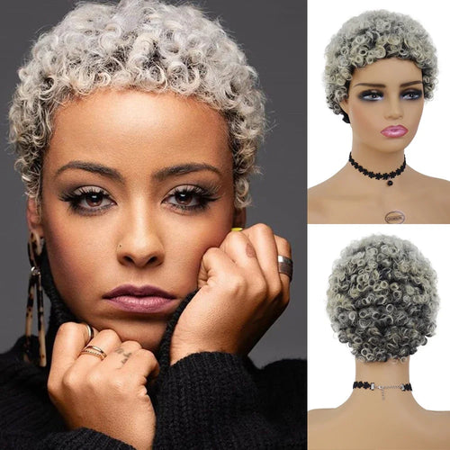 Load image into Gallery viewer, Short Curly Wig Synthetic Female Afro Kinky Wigs for Women Dark Roots Grey Ombre Fluffy Colly Hair Sale Wig Clearance
