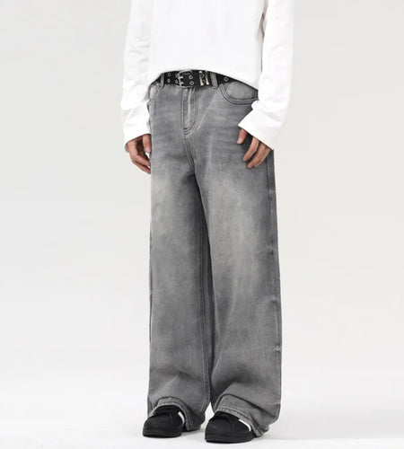 Men's Jeans New American Style Solid Color Loose Cleanfit Trendy Straight Wide Leg Male Denim Trousers Summer 2025 9W1308