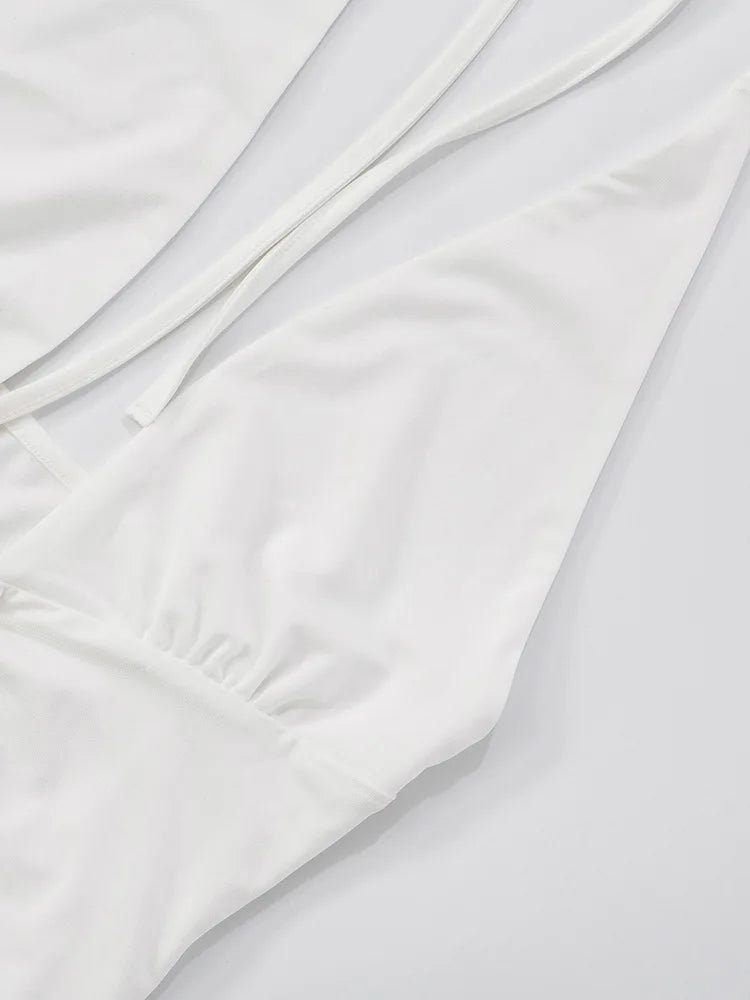 Hollow Out Deep V Neck Sexy Mini Dress Women Summer New Metal Shell Sleeveless Backless Ruffle Club Party Dress 2025