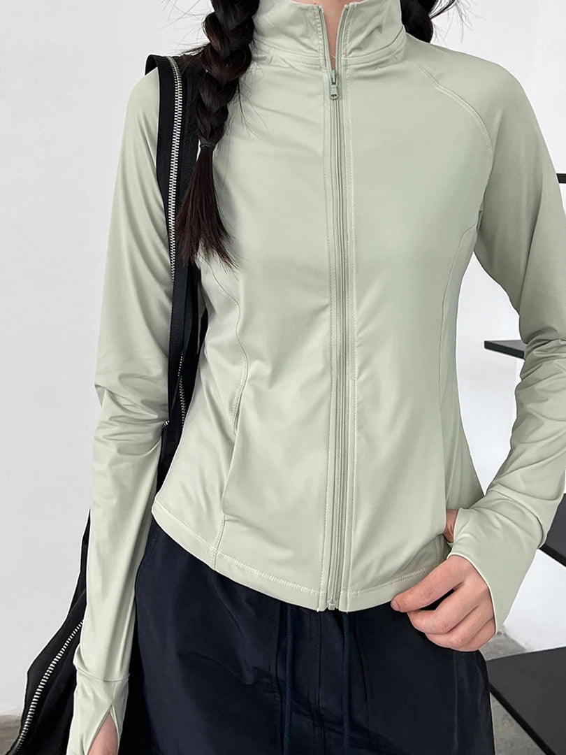 Green Slim Thin Sun Sunscreen Pocket Jacket New Stand Collar Long Sleeve Women Coat Fashion Spring Summer 2025 1DJ1519