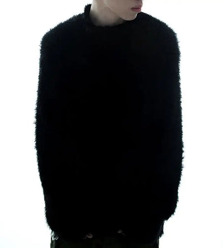 Y2k Aesthetic Vintage Jacquard Harajuku Knitted Sweater Men and Women Causal Loose Pullover Winter Fur Black Oversized Jumpers