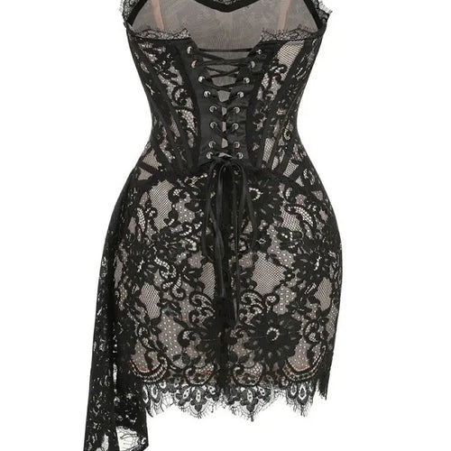 Load image into Gallery viewer, Elegant Lace Strapless Sexy Mini Dress For Women Fashion Off-shoulder Irregular Ruched Bodycon Night Club Party Dress
