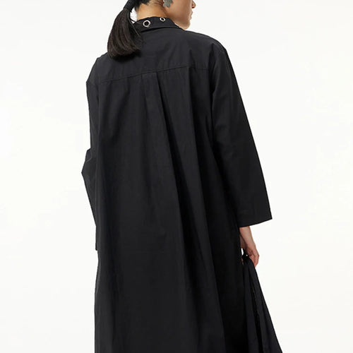 Load image into Gallery viewer, Women Black Metal Circle Irregular Hem Big Size Shirt Dress New Lapel Long Sleeve Fashion Tide Spring Autumn 2025 1DJ0883
