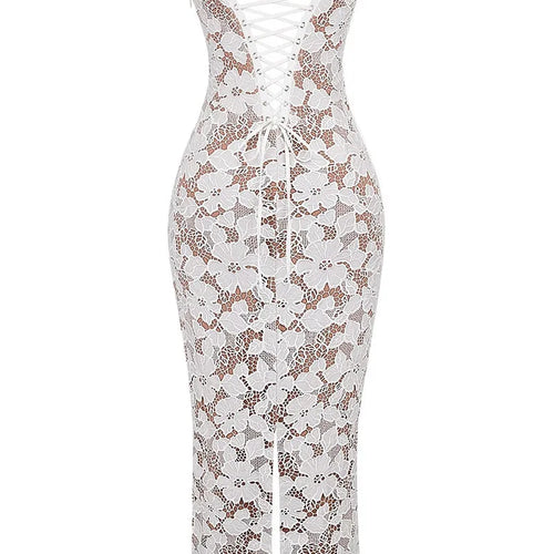 Load image into Gallery viewer, Floral Embroidery Sexy Maxi Dress For Women Fashion Spaghetti Strap Sleeveless Backless Lace-up Club Party Long Dress
