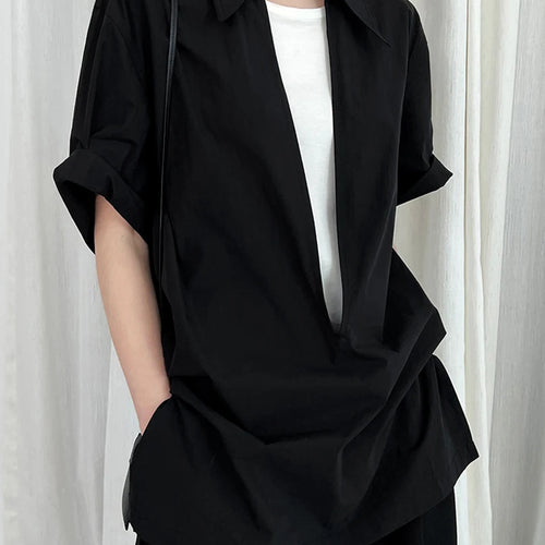 Load image into Gallery viewer, Women White Plain Color Thin Big Size Blouse New V-Neck Short Sleeve Shirt Fashion Tide Spring Summer 2025 1DJ1470
