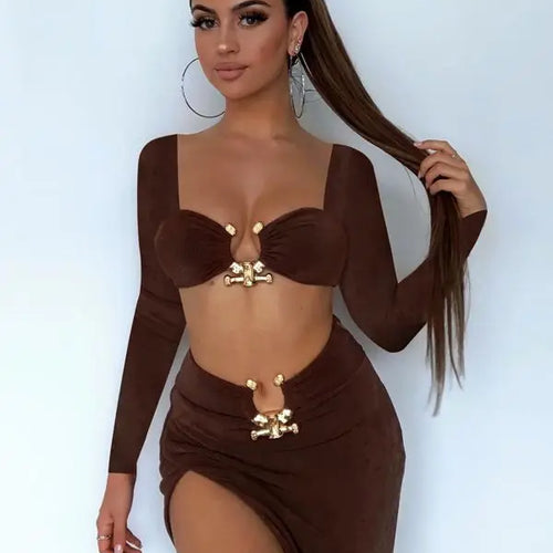 Load image into Gallery viewer, Sexy Strapless Crop Tube Top High Waist Slit Maxi Dress 2 Pcs Suits 2023 Fall Women Fashion Streetwear Vestido Y2K
