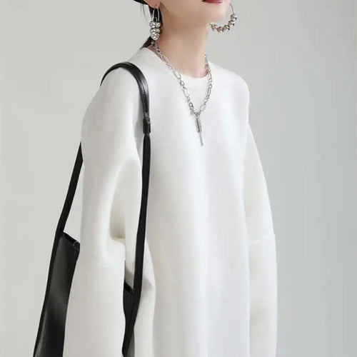Load image into Gallery viewer, Women White Big Size Shaped Long Dress New Round Neck Long Sleeve Loose Fit Fashion Tide Spring Autumn 2025 1DE4098
