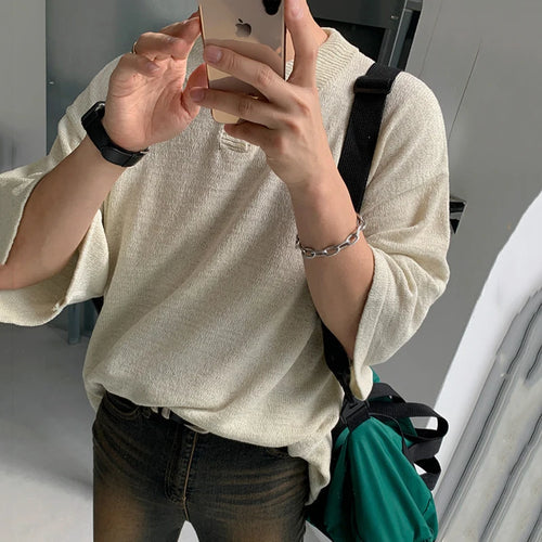 Load image into Gallery viewer, Knitted Tops Summer New Fashion Men&#39;s T-shirts Loose Casual Solid Color Turn-down Collar Short Sleeve Sweater 9C6072
