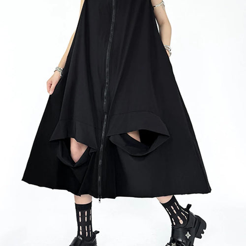 Load image into Gallery viewer, Women Black Zipper Hollow Out Big Size A-line Vest Dress New V-Neck Sleeveless Fashion Tide Spring Summer 2025 1DJ1410
