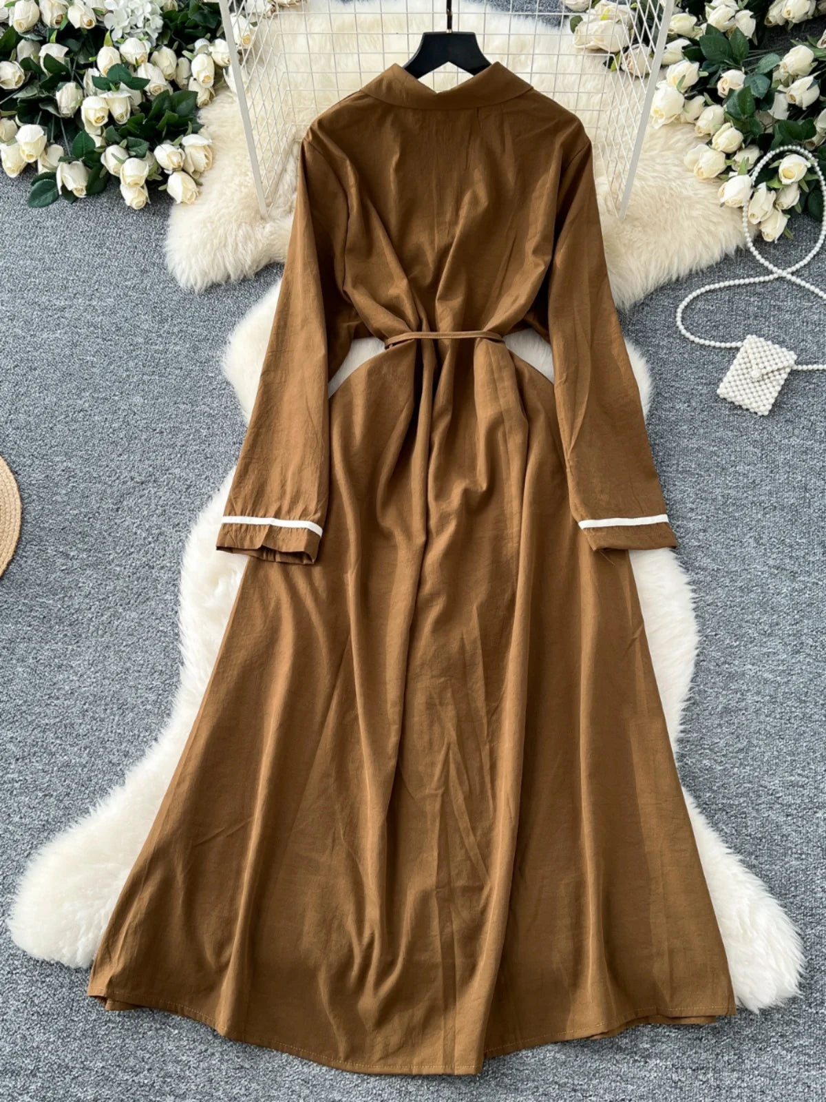 French Women Butterfly Embroidery Elegant Lace-up Shirt Long Dress 2025 Autumn New Retro Long Sleeved Button Holiday Party Dress