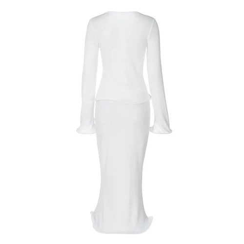 Load image into Gallery viewer, Elegant Sexy Skirt Two Piece Sets Women Autumn New V Neck Long Sleeve T-shirt And Long Skirt Matching Two Piece Sets
