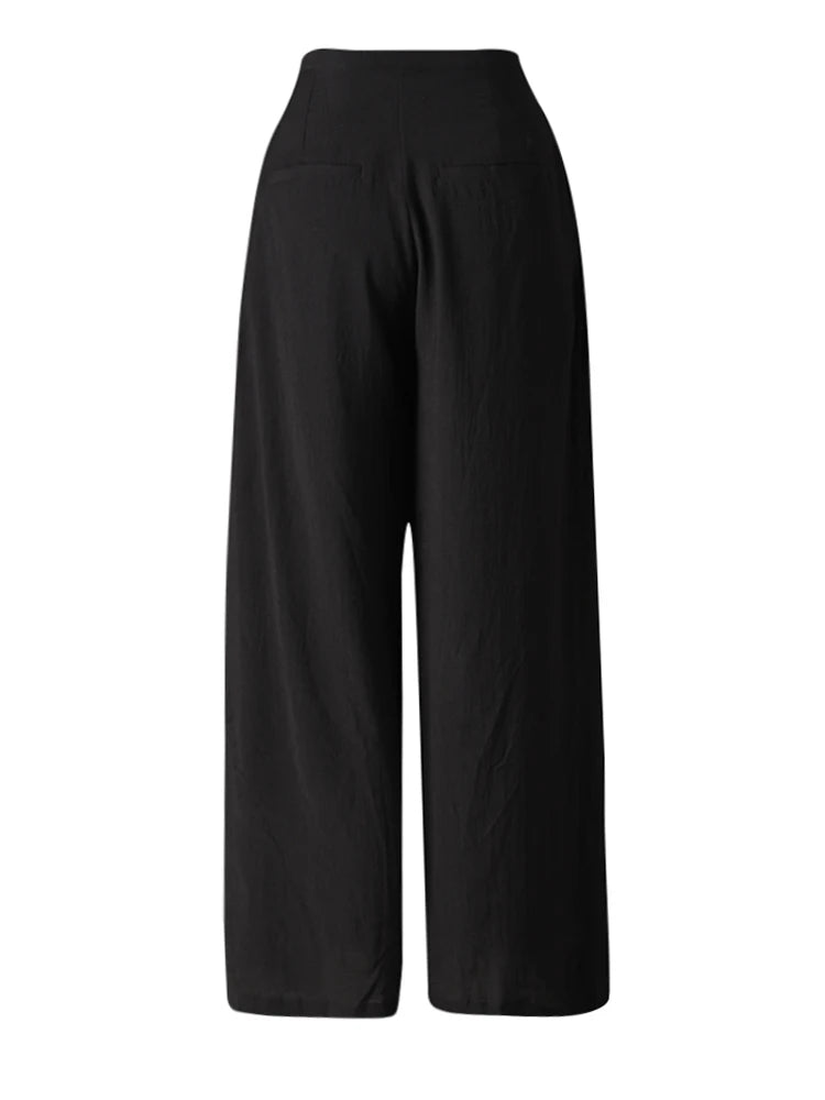 High Waist Yellow Irregular Ruffles Wide Leg Long Pants New Trousers Women Fashion Tide Spring Autumn 2025 CPG3259