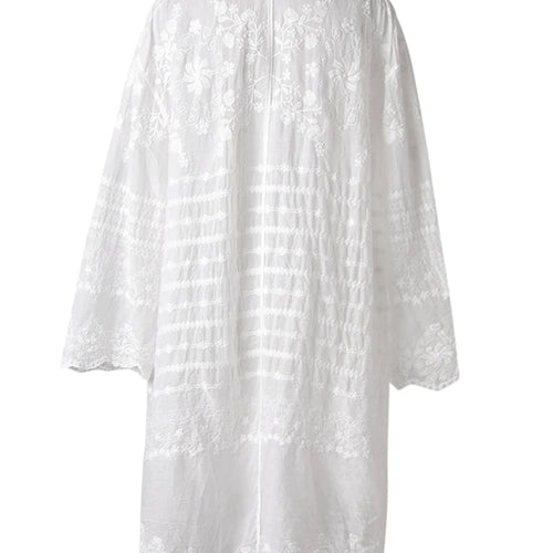 Load image into Gallery viewer, Women White Lace Perspective Big Size Long Blouse New Lapel Long Sleeve Shirt Fashion Tide Spring Autumn 2025 5C1327
